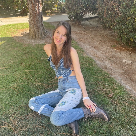 Erika Kelly Apparel Upcycled Everlane Skinny Jeans Patchwork & Lace Handsewn - Picture 8 of 17